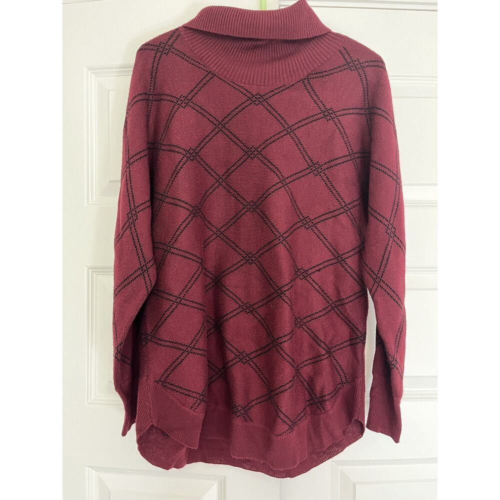 Liz Claiborne Sweater Womens M Medium Red Black Cowl Neck Long Sleeve Holiday B7